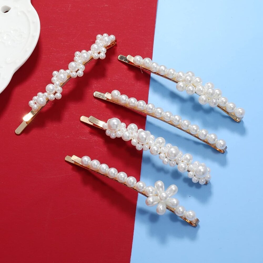 Women Hair Accessories Handmade Pearl Barrette Clip Set Flower Bobby Hairpins - Picture 4 of 8